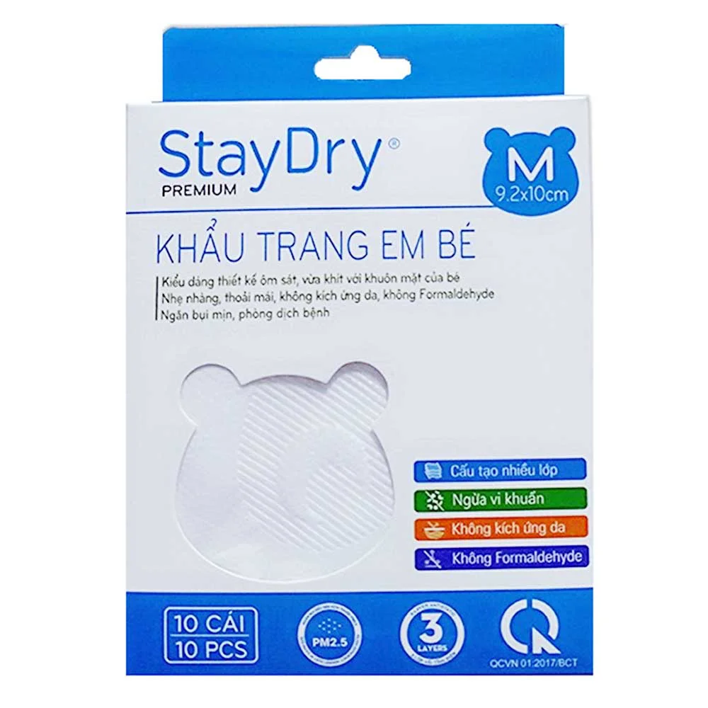 Khẩu trang trẻ em StayDry Size M - Trắng