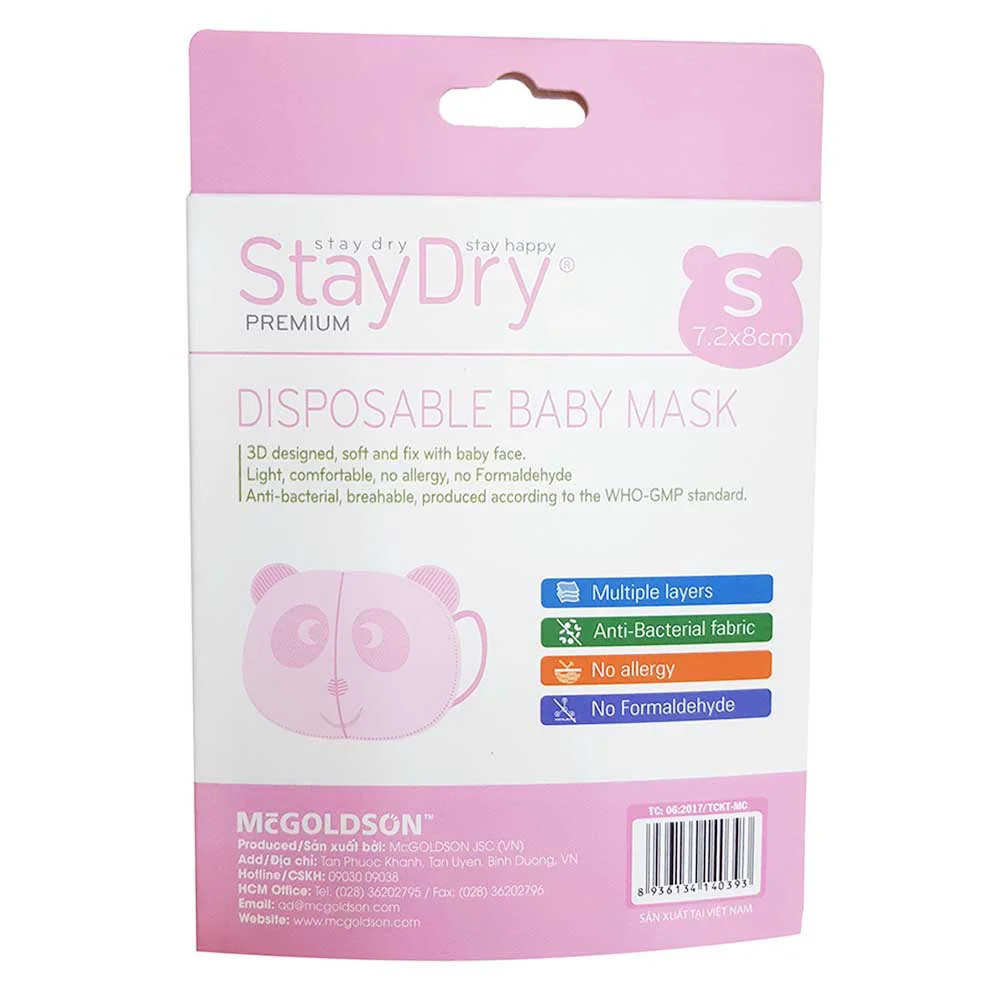 Khẩu trang trẻ em StayDry Size S - Hồng