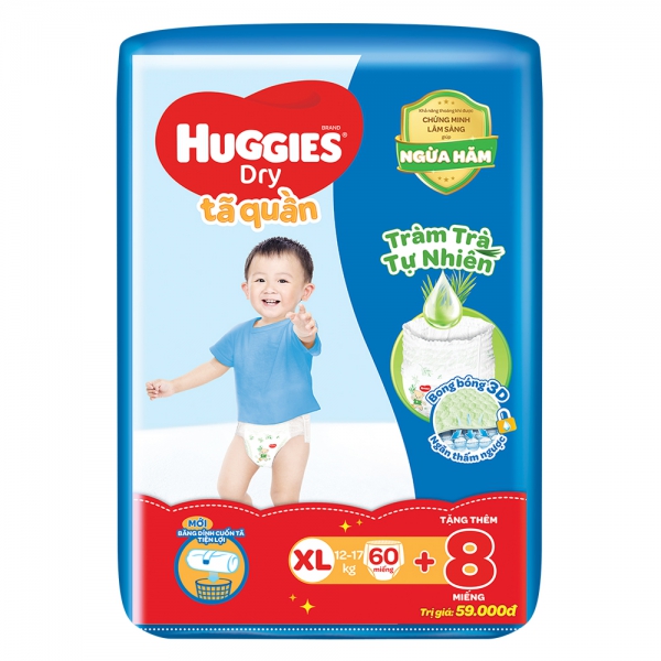 Combo 4 Tã quần Huggies Dry Pants gói cực đại (XL, 12-17kg, 60 miếng)