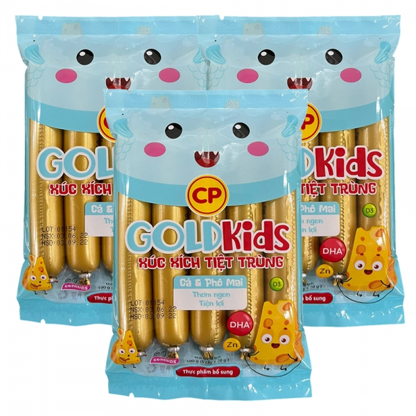 Combo 3 Xúc Xích Tiệt Trùng Goldkids Cá & Phô Mai