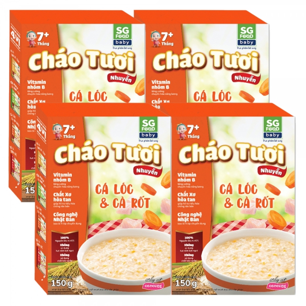 Combo 4 Cháo tươi trẻ em SG Food vị Cá lóc & Cà rốt (150g)