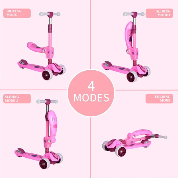 Xe scooter có ghế ngồi, cần đẩy 3in1 Animo ZT-505 (Hồng)