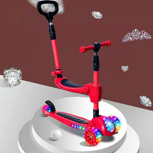 Xe scooter nhạc đèn có ghế ngồi, cần đẩy 3in1 Animo ZT-605 (Đỏ)