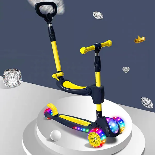 Xe scooter nhạc đèn có ghế ngồi, cần đẩy 3in1 Animo ZT-605 (Vàng)