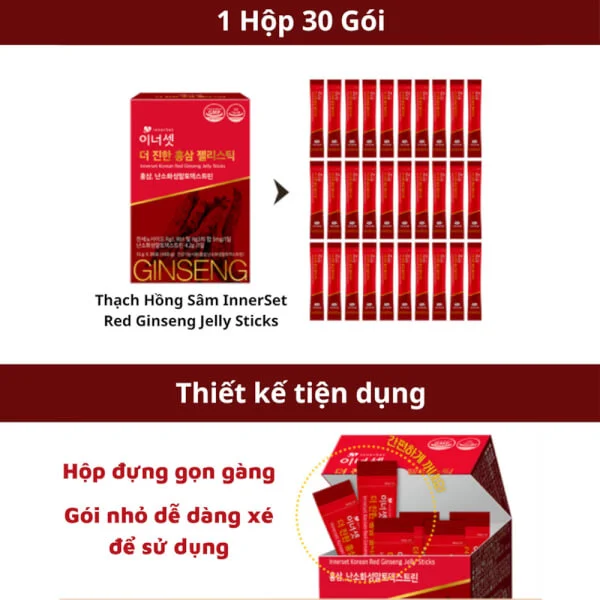 Combo 2 Thạch nhân sâm Hàn Quốc Innerset Korean Ginseng Jelly Sticks (30 gói)