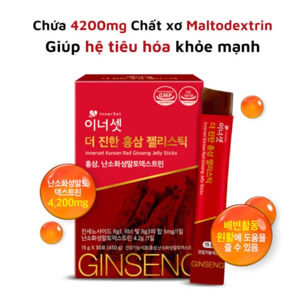 Combo 2 Thạch nhân sâm Hàn Quốc Innerset Korean Ginseng Jelly Sticks (30 gói)