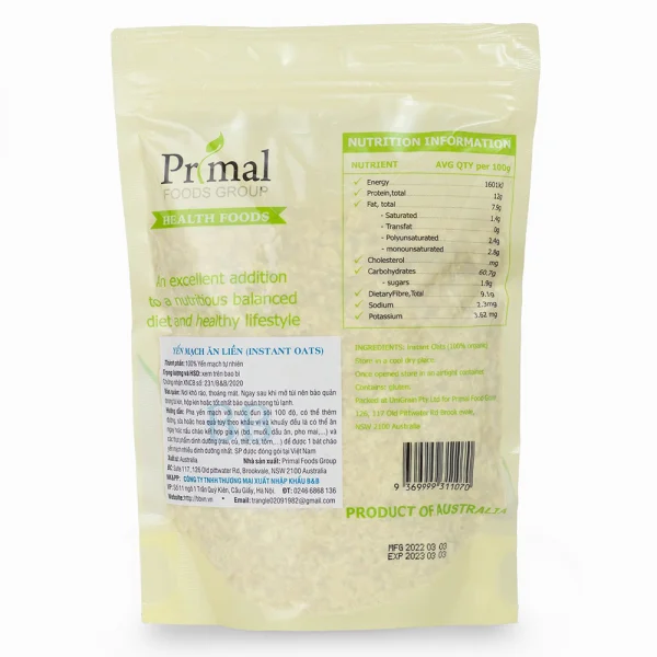 Yến mạch Úc Primal nguyên cán 200g