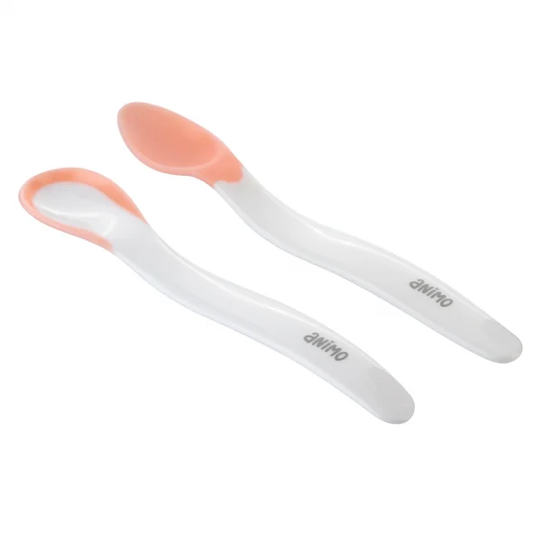 Vỉ 2 muỗng cảm biến nhiệt cho bé ăn dặm Amino (hồng, RK3719)