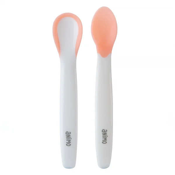 Vỉ 2 muỗng cảm biến nhiệt cho bé ăn dặm Amino (hồng, RK3719)
