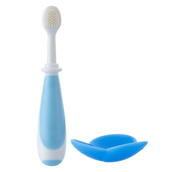 Combo 2 Bàn chải silicone kèm nắp chặn an toàn cho bé Animo (xanh, RKX4025)