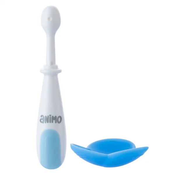 Combo 2 Bàn chải silicone kèm nắp chặn an toàn cho bé Animo (xanh, RKX4025)