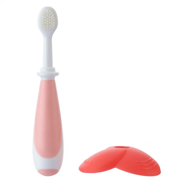 Bàn chải silicone kèm nắp chặn an toàn cho bé Animo (hồng, RKX4025)