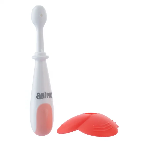 Bàn chải silicone kèm nắp chặn an toàn cho bé Animo (hồng, RKX4025)