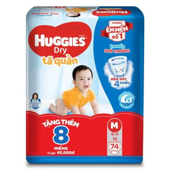 Combo 2 Tã quần Huggies Dry Pants gói cực đại (M, 6-11kg, 74 miếng) 8 miếng tã quần Jean