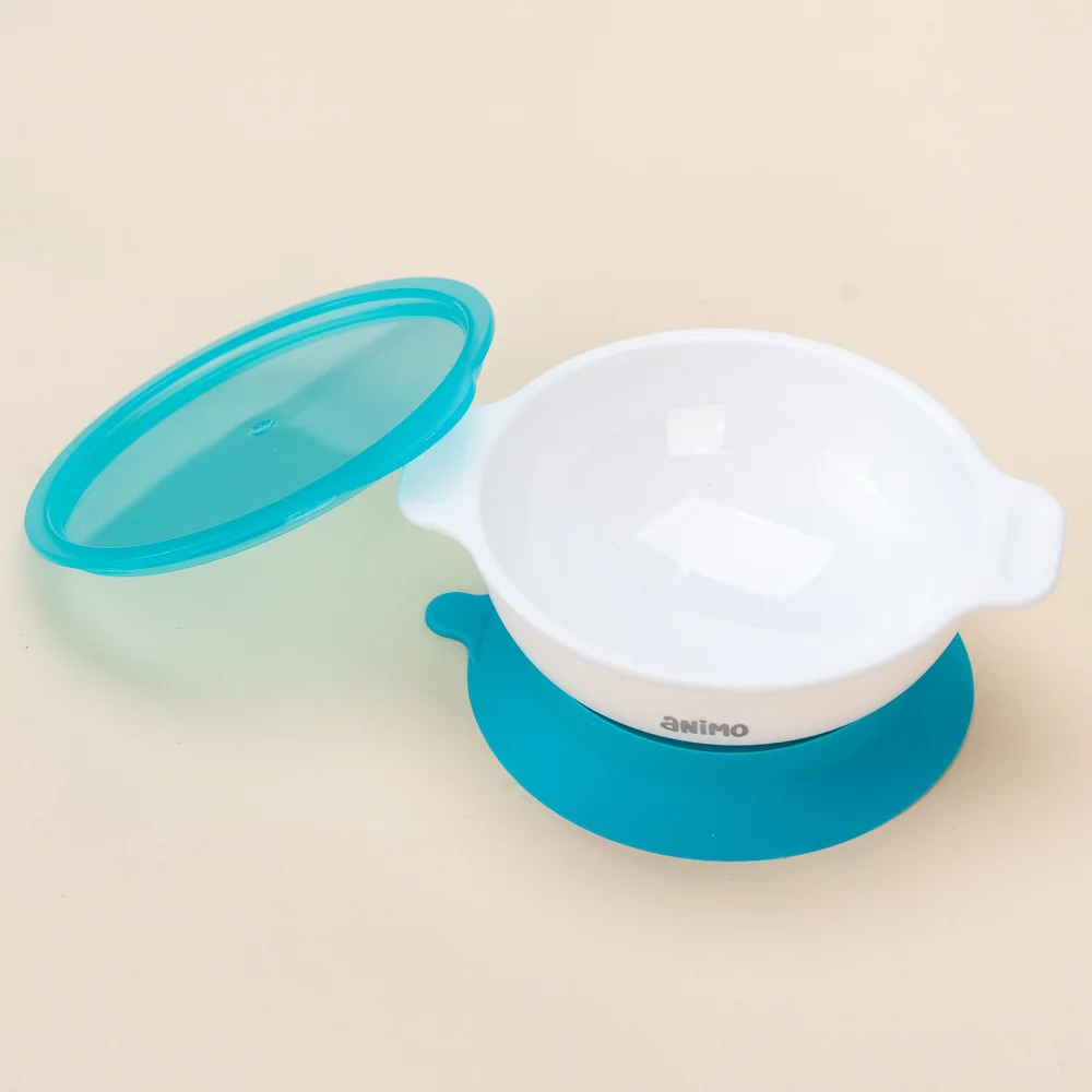 Bát ăn dặm chống trượt kèm nắp Animo (250ml, RKC1008, xanh)