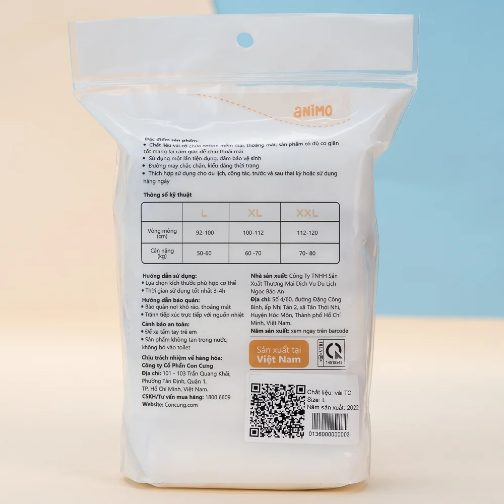 Quần lót tiện lợi cao cấp Animo (TC size L, 10 cái/gói)