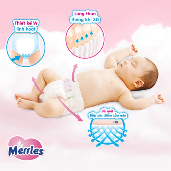 Tã dán Merries nội địa (Newborn, dưới 5kg, 90 + 6 miếng)