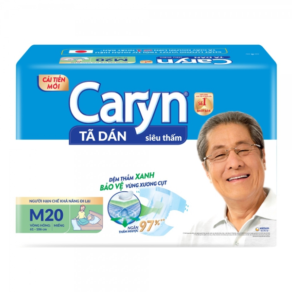 Combo 2 Tã dán giấy Caryn Siêu Thấm size M (hông 61 -106cm) - 20 miếng