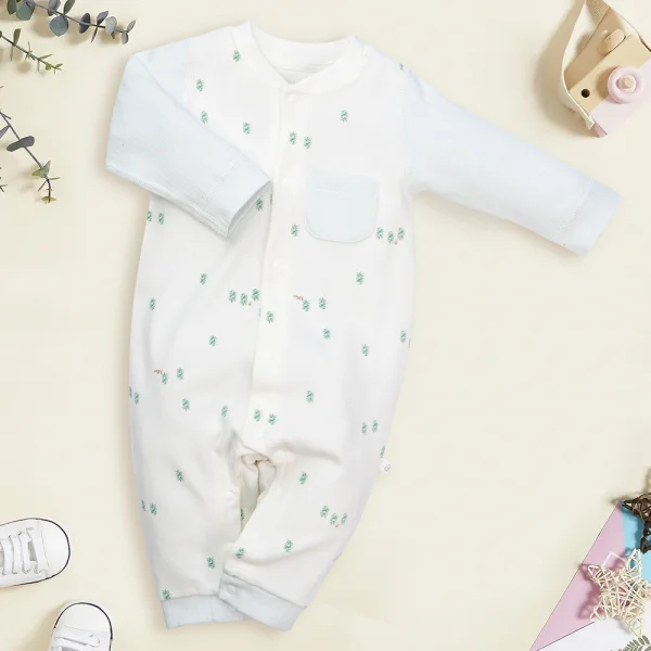 Bodysuit đông vải mỏng Animo MN1022021 (0-12M,Trắng ht Cây)