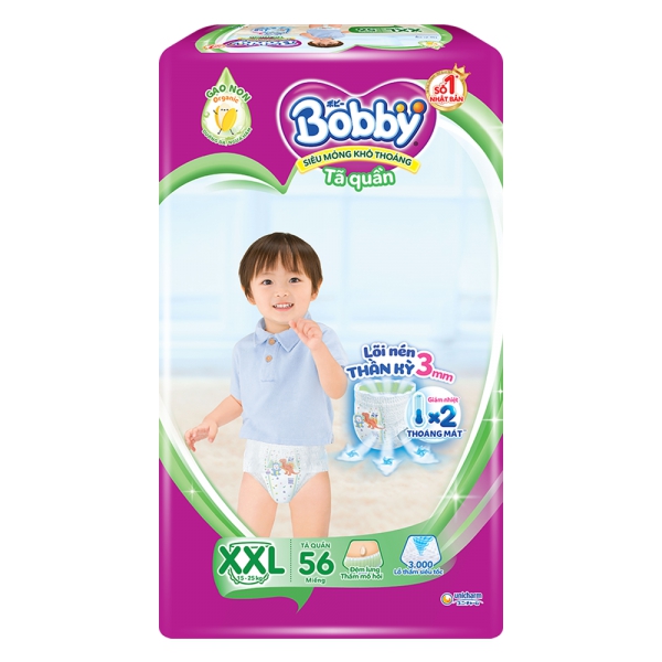 Bỉm tã quần Bobby size XXL 56 miếng (trên 16kg) (sản phẩm được giao với bao bì ngẫu nhiên)