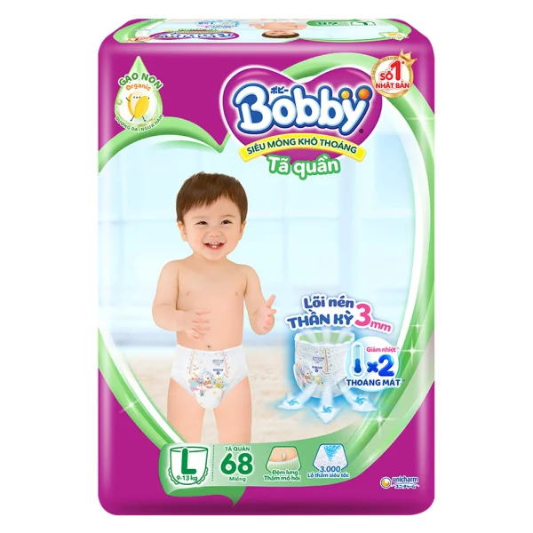 Combo 3 gói Bỉm tã quần Bobby size L 68 miếng (9-13kg)