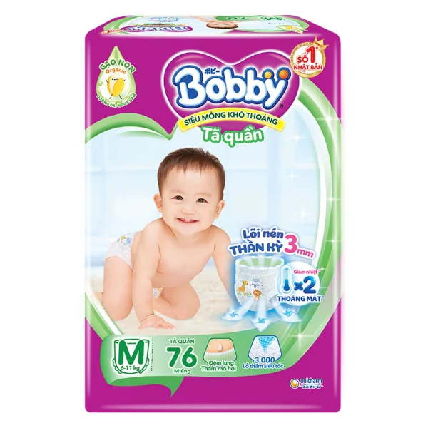 Combo 3 gói Bỉm tã quần Bobby size M 76 miếng (6-10kg)