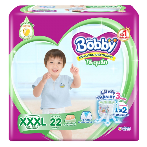 Combo 3 gói Bỉm tã quần Bobby size XXXL 24 miếng (20-35kg)
