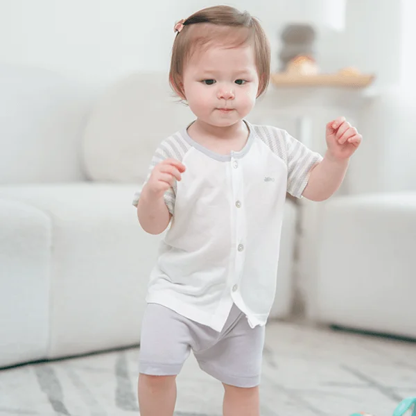 Bộ sơ sinh tính năng ngắn, vải lưới Animo I0322021 (0-12M,Xám)