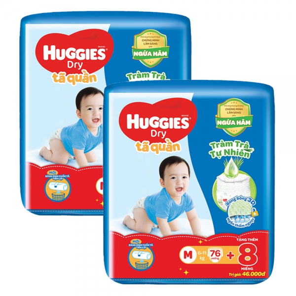 Combo 2 Tã quần Huggies Dry Pants gói cực đại (M, 6-11kg, 76 miếng)