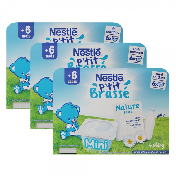 Combo 3 Sữa chua Nestle P'tit Brasse Vị Tự Nhiên (lốc 6 hộp 60g)