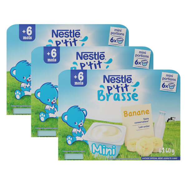 Combo 3 Sữa chua Nestle P'tit Brasse Vị Chuối (lốc 6 hộp 60g)