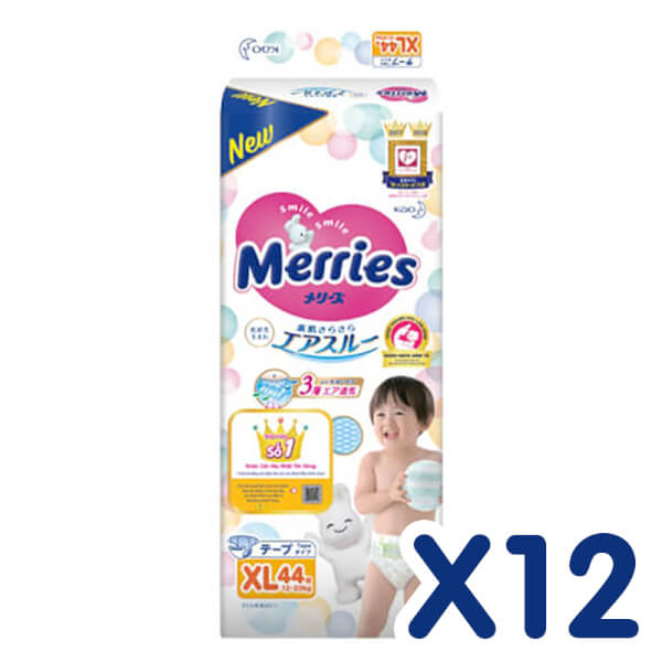 Combo 12 Bỉm tã dán Merries size XL 44 miếng (12-20kg)