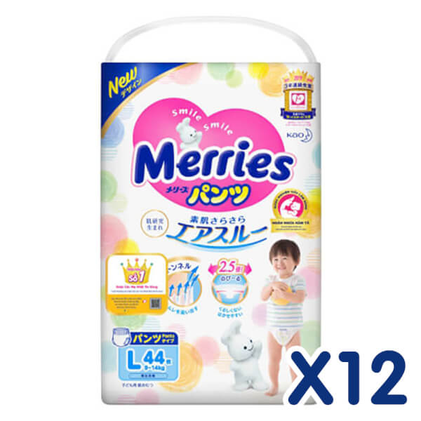 Combo 12 Bỉm tã quần Merries size L 44 miếng (9-14kg)