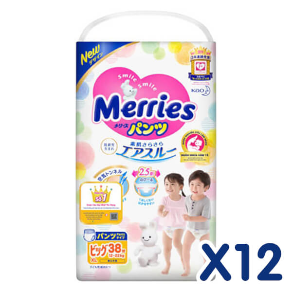 Combo 12 Bỉm tã quần Merries size XL 38 miếng (12-22kg)