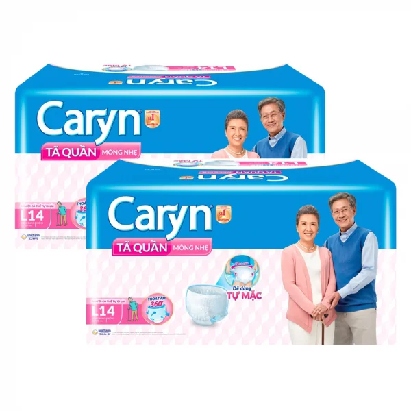 Combo 2 Tã quần năng hoạt Caryn loại mỏng nhẹ  size L (bụng 75-100 cm) - 14 miếng