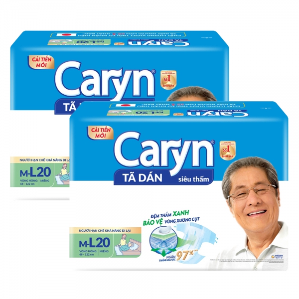 Combo 2 Tã dán giấy Caryn Siêu Thấm size M/L (hông 68 -122cm) - 20 miếng