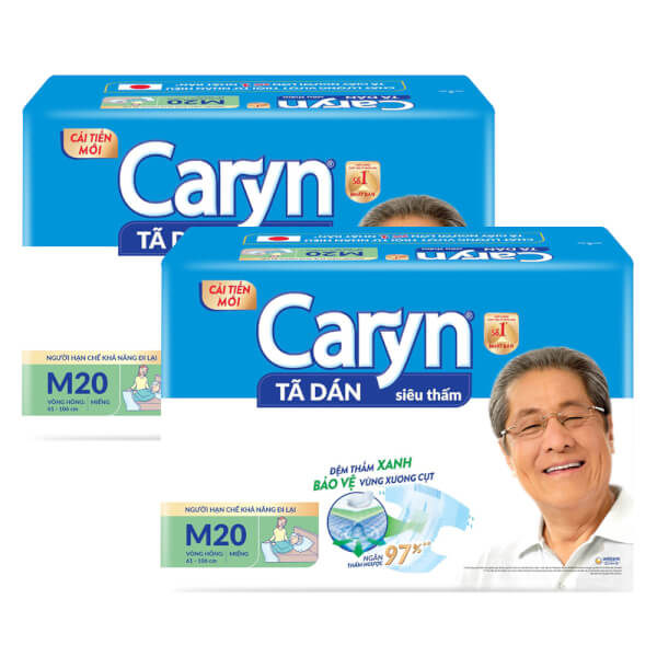 Combo 2 Tã dán giấy Caryn Siêu Thấm size M (hông 61 -106cm) - 20 miếng