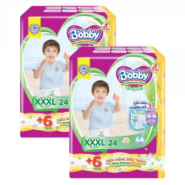 Combo 2 Tã quần Bobby size XXXL, 24 miếng + 6 miếng