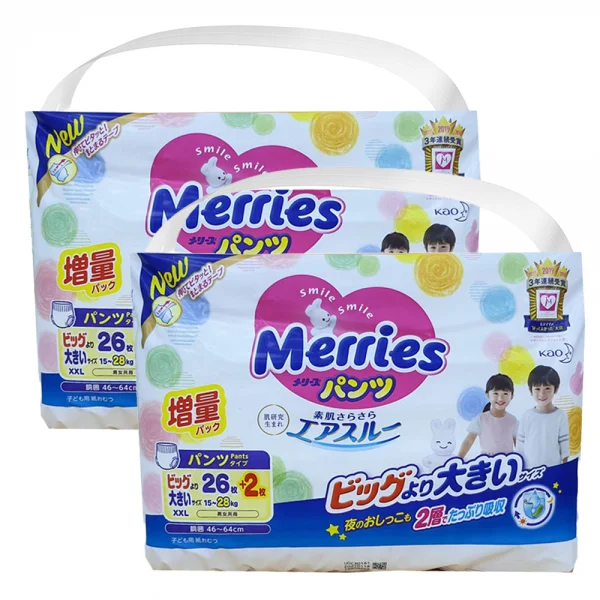 Combo 2 Tã quần Merries nội địa (XXL, 15-28kg, 26 + 2 miếng)