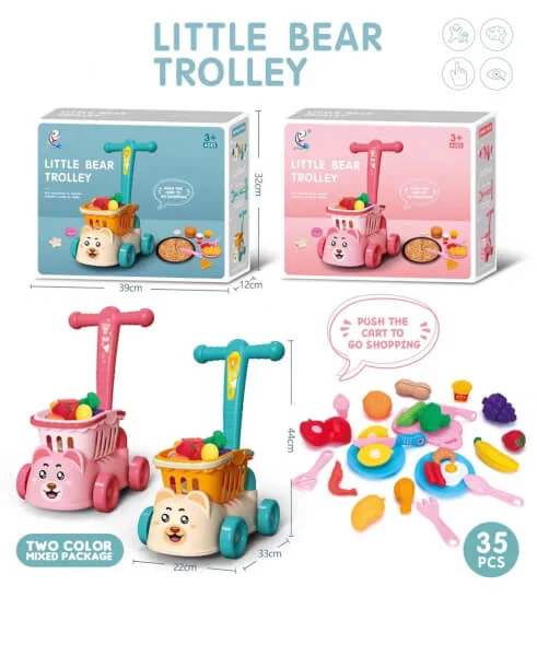Xe đẩy con gấu kèm giỏ hoa quả và thức ăn tháo rời YN466737 (Hồng)