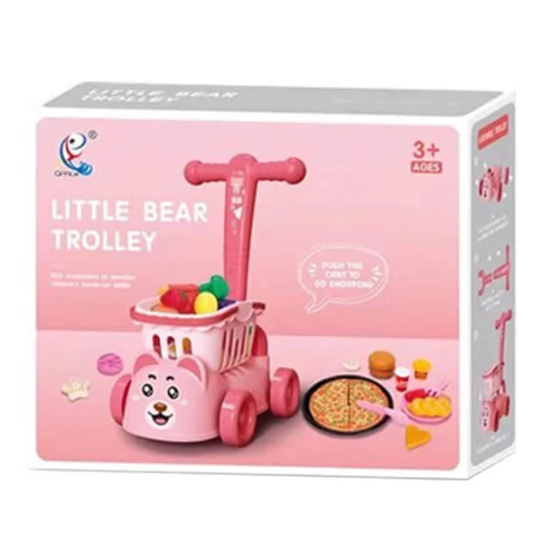 Xe đẩy con gấu kèm giỏ hoa quả và thức ăn tháo rời YN466737 (Hồng)