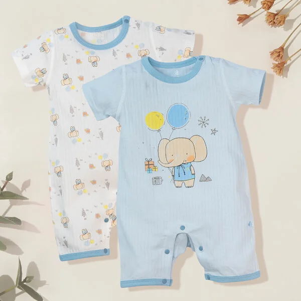 Set 2 bodysuit đùi Ht voi Animo M522005-20 (0-12M,Xanh biển)