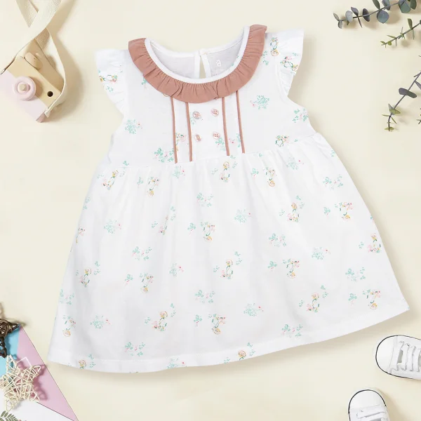 Đầm bé gái Hoa và bé Animo BH922031 (6M-6Y,Trắng họa tiết)