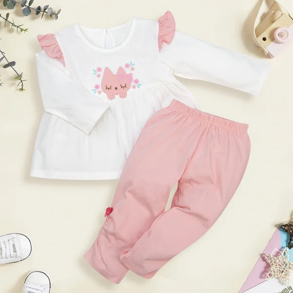 Bộ bé gái dài BST Mèo ngủ mơ Animo ST722037 (6M-6Y,Trắng)