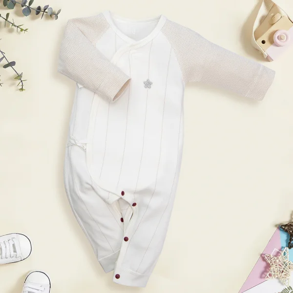 Bodysuit đông vải mỏng Animo MN1022022 (0-12M,Trắng cột dây ht Ngôi sao)