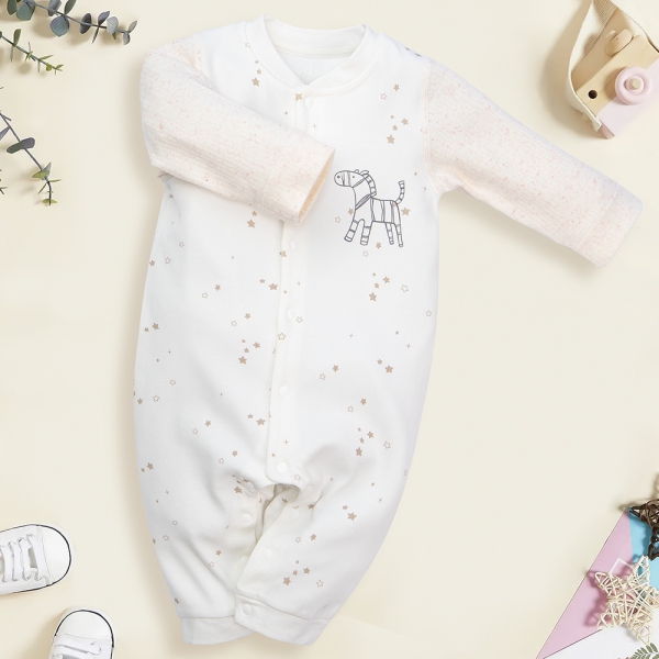 Bodysuit đông vải mỏng Animo MN1022020 (0-12M,Trắng ht Ngựa)