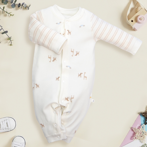 Bodysuit đông vải mỏng Animo MN1022019 (0-12M,Trắng ht Hưu)