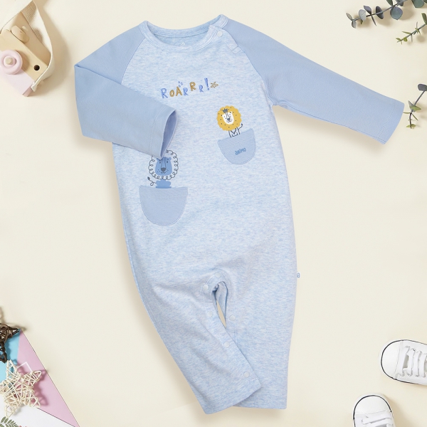 Bodysuit đông vải mỏng Bé sư tử Animo VĐ822058 (0-12M,Xanh)