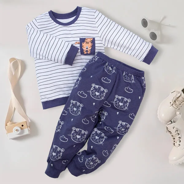 Bộ bé trai dài, BST Bé dần Animo HN722040 (6M-3Y,Sọc xanh)