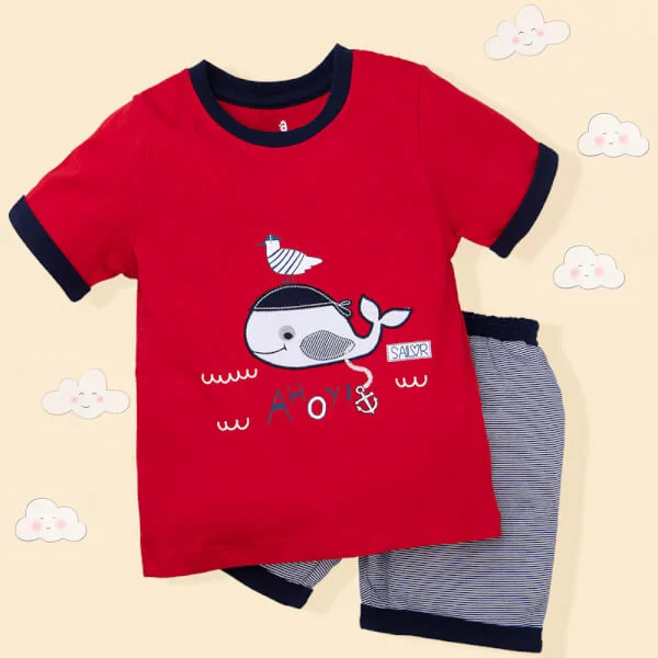 Bộ bé trai ngắn Bst Biển sâu dậy sóng Animo HN1022082 (6M-6Y, Đỏ)